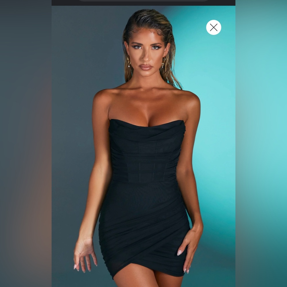 Oh Polly Bandeau Wrap Mini Dress in Black